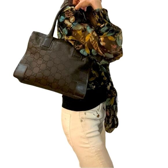 Gucci brown GG canvas and leather handbag - Picture 1 of 14